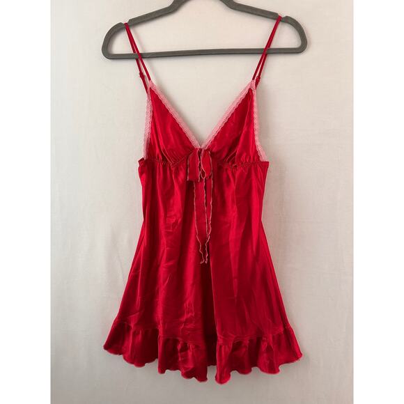 Victoria's Secret Angels Babydoll Sexy Dress Red Ruffle Pink Lace 2007 Y2K Med - Picture 1 of 7